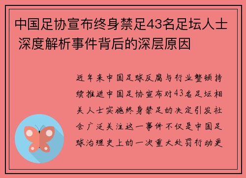 中国足协宣布终身禁足43名足坛人士 深度解析事件背后的深层原因